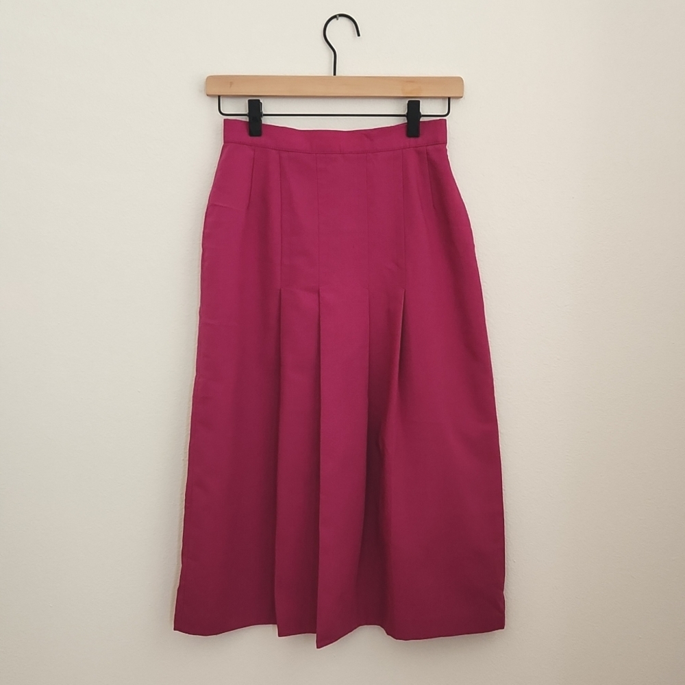 Vintage 1970s Fuchsia Hot Pink Skirt Pleated A-line Flare XSMALL